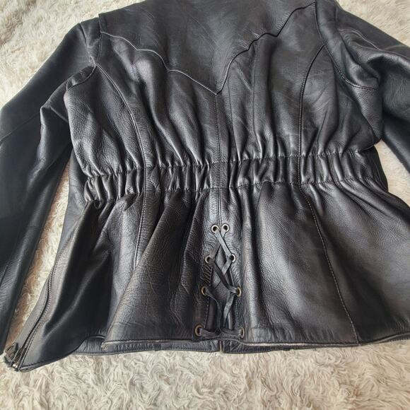 Wild Ride Women's Vintage Black Leather Fitted Motorcycle Jacket Lined 22 XL - Picture 7 of 13